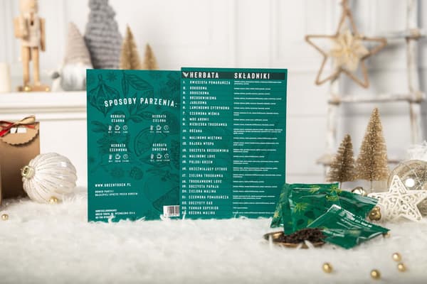 Adventskalender med te, stående 3D-julgran, julpresent