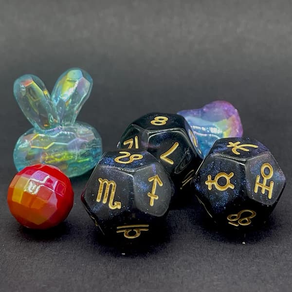 RPG terninger Zodiac sæt med 3 tolvsidede terninger D12 spådom