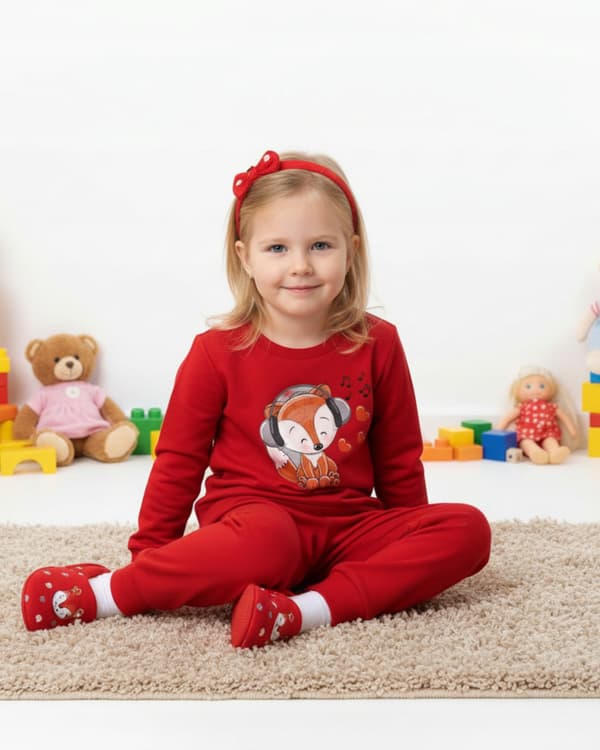 BØRNEPYJAMAS 116 TIL PIGER 100% BOMULD RED FOX