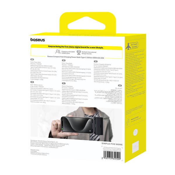 Baseus Kompakt Powerbank 5000mAh, 20W, USB-C (Sort)