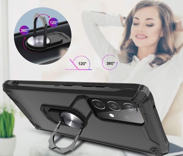 SORT SILIKONEETUIS TIL SAMSUNG GALAXY A52 4G/5G MED RING + 2XGLAS