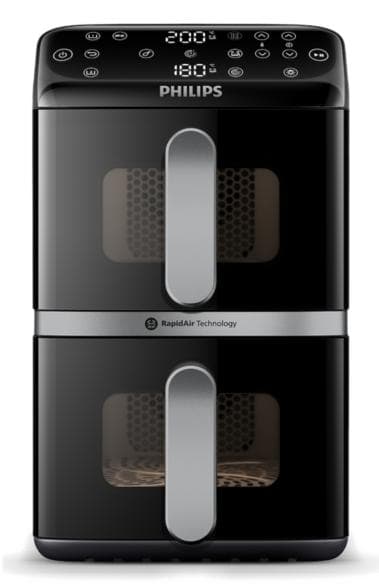 Philips Ovi Stacked Dual Basket NA461/00 ilmakeitin, musta-hopea
