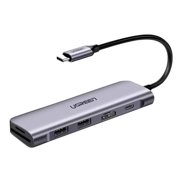 Adapter / Hub 6-i-1 UGREEN Revodok CM195 ​​​​USB-C til 2x USB 3.0, HDMI, SD/microSD, 100W (grå)