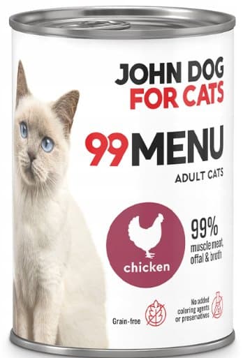John Dog för katter | 99 meny | Våtfoder för katter burk 400g - Kyckling 400g