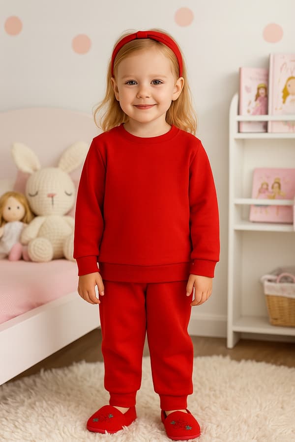 BOMULL 98 BARNPYJAMAS 100% bomull för barnrum, 2-delad, RÖD