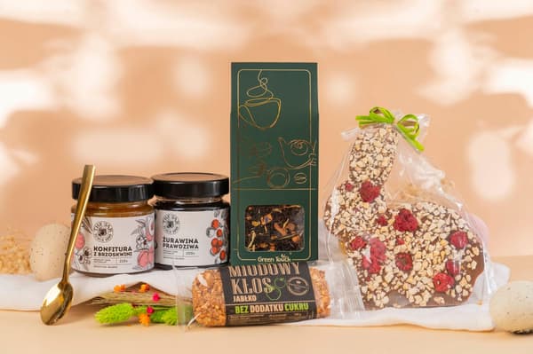 Set presentkorg påsk present te frukt chokladhare