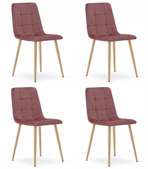 KARA stol - rosa sammet / träfärgade ben x 4
