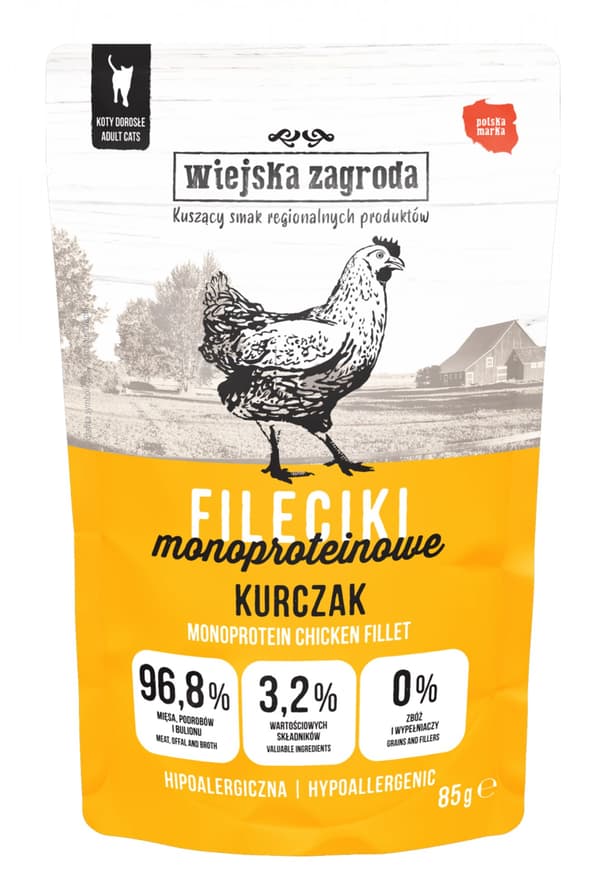 Wiejska Zagroda | Fileter våd kattefoder | 85g pose - Kylling 85g