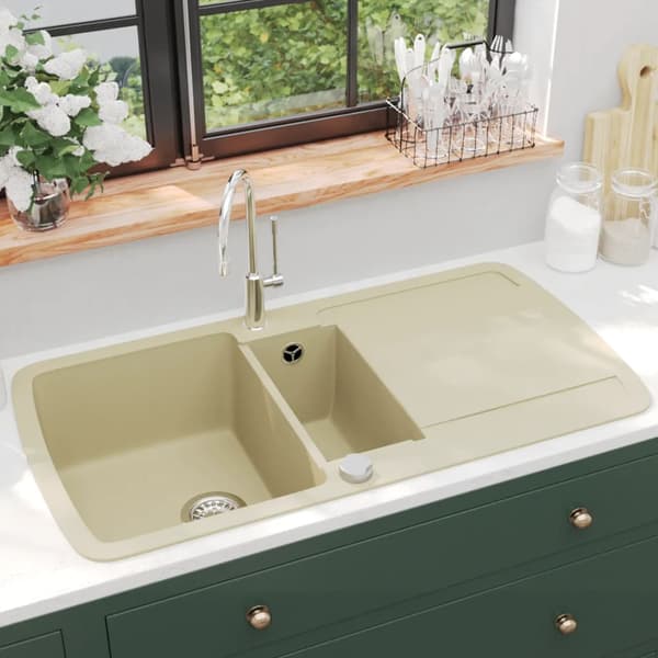 vidaXL granit dobbeltvask, beige