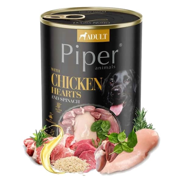 PIPER våtfoder för hundar med kycklinghjärtan och spenat 800 g