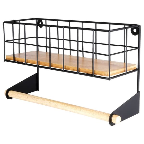 Pappershandduksställ med hyllplan, svart metall