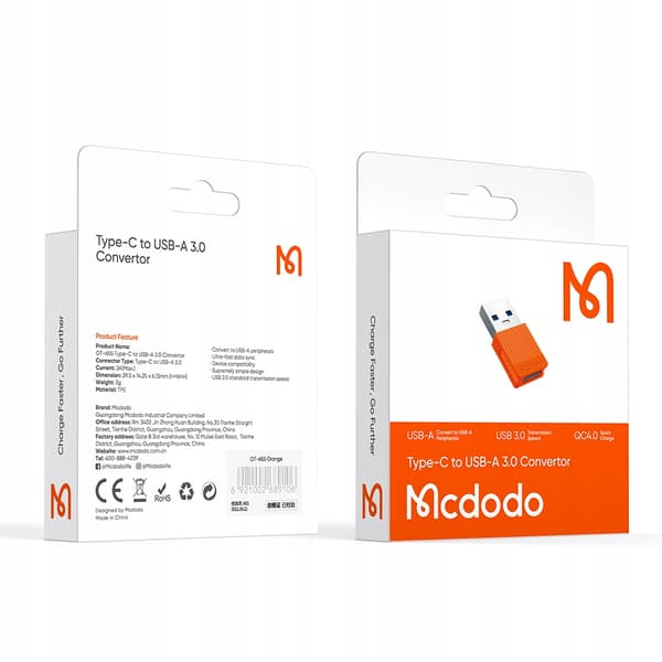 MCDODO ADAPTER USB-A 3.0 TILL USB-C TILL USB TYP C 3A 5GBPS OTG