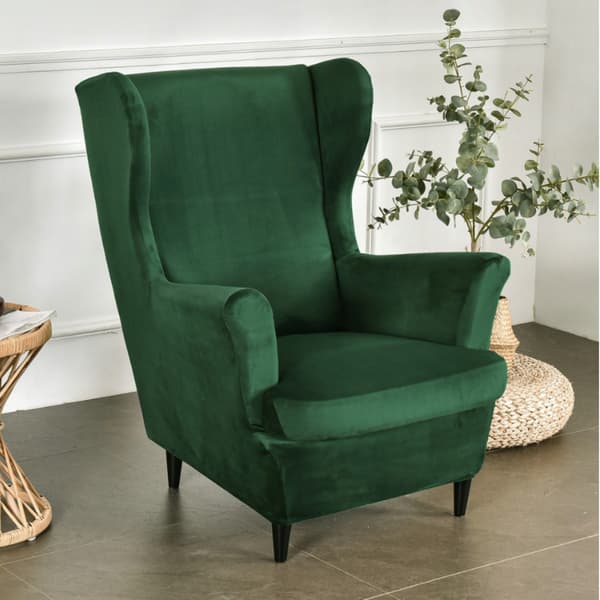 Wingback-tuolin päällinen, joustava sametti, XL, vihreä, yleisistuin