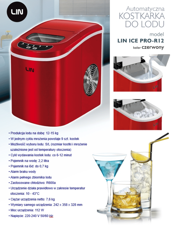 LIN ICE PRO-R12 rød ismaskine