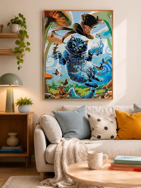 Målning med siffror med ram Cheshirekatt 40x50 cm