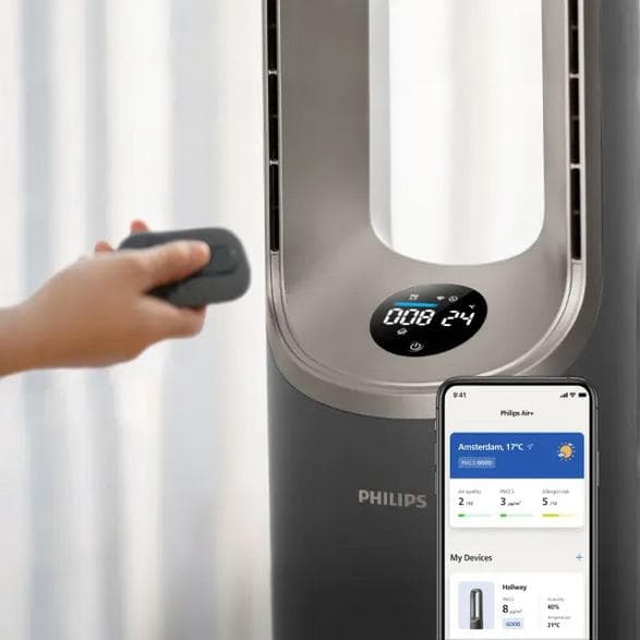 PHILIPS AMF970/10 Air Performer 9000-seriens luftfugter og -renser, ventilator- og varmefunktion, grå