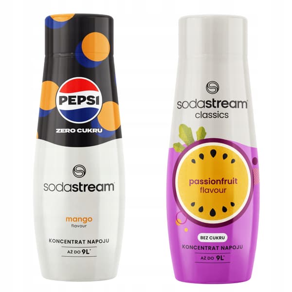 2 tiivisteen ja siirapin setti. Sodastream Pepsi MAX Mango + Passionhedelmä