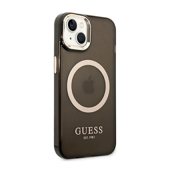 Guess Gold Outline Translucent MagSafe - iPhone 14 Plus cover (sort)