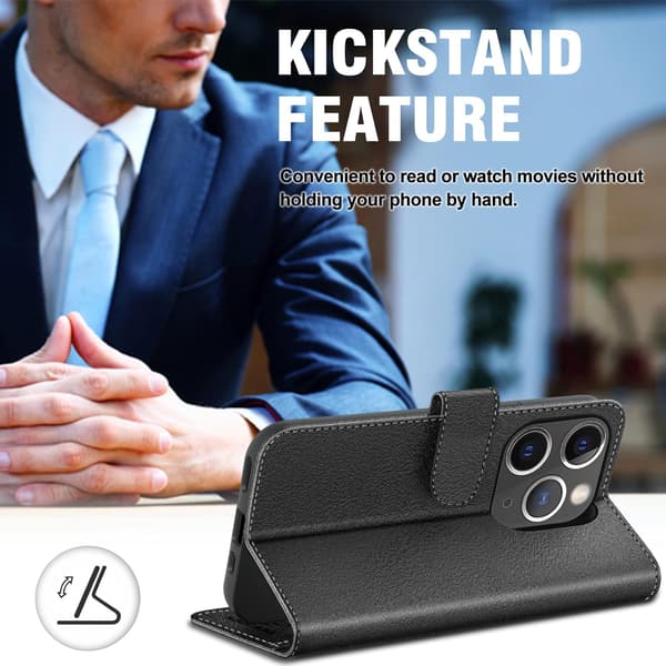 APPLE IPHONE 13 PRO SORT PU LÆDER FLIP ETUI TIL KORT A2483