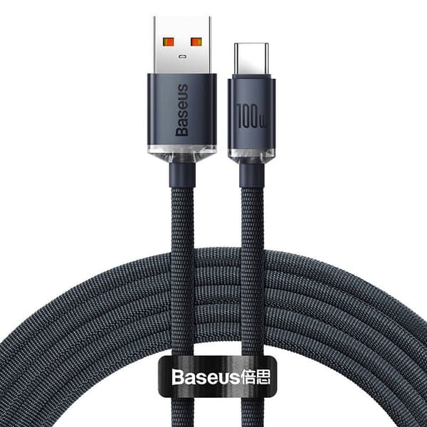 Baseus Crystal Shine USB-C-kaapeli, 100W, 2m (musta)