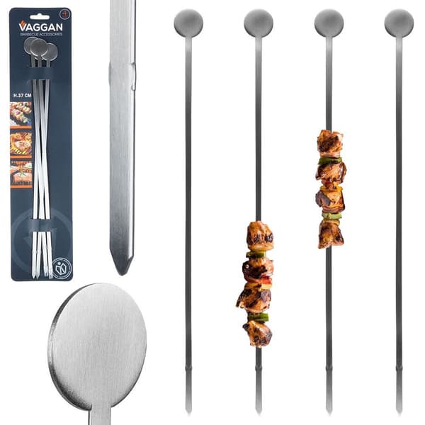 Stål spyd til shashlik 37 cm 4 stk.