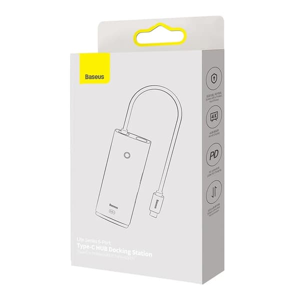 Baseus Lite Series 6-i-1 hub USB-C til 2x USB 3.0 + USB-C PD + HDMI + SD/TF (sort)