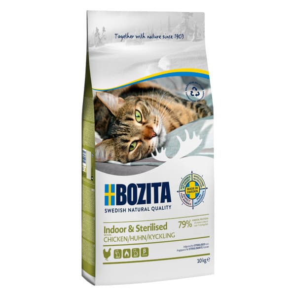 Bozita tørfoder til indendørs og steriliseret katte 10 kg kylling