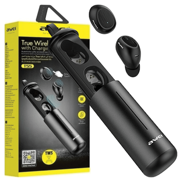 AWEI Bluetooth 5.0 T55 TWS hovedtelefoner + dockingstation sort/sort