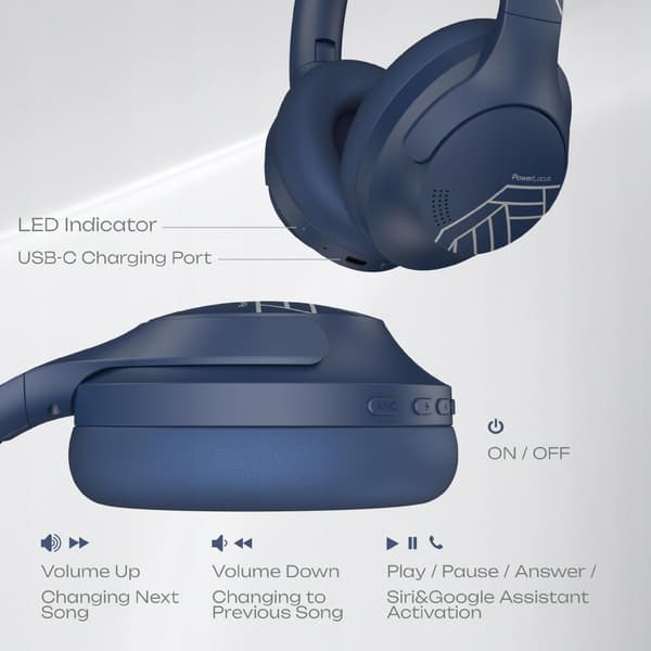 PowerLocus P3 Blå Bluetooth Hovedtelefoner Mikrofon AUX BT Bluetooth Etui