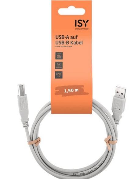 USB-kaapeli ISY IUB-1015 -tulostimelle USB-A - USB-B 1,5 m musta