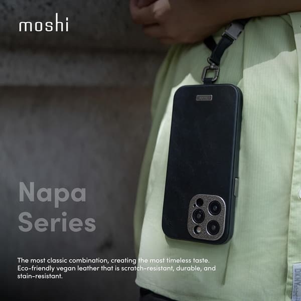 Moshi Napa MagSafe – Läderfodral till iPhone 15 Pro Max (Äggtodvitt)