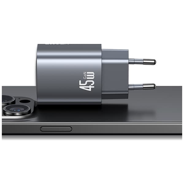 USAMS CC290 T66 45W GaN Vægoplader 1xUSB-A 1xUSB-C Sølv