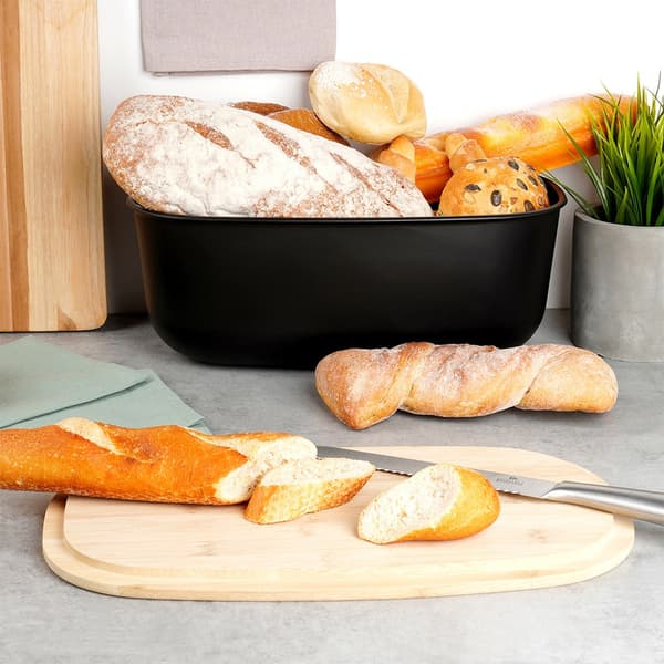 Sort brødboks med bambusplade 39x23,5x15,5 cm
