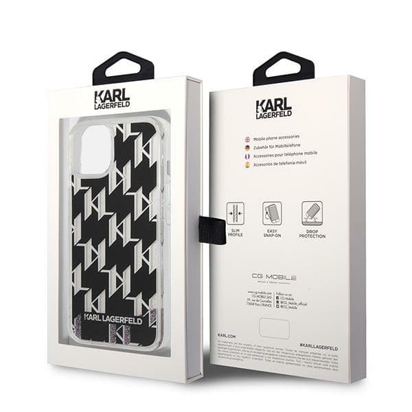 Karl Lagerfeld KLHCP14MLMNMK iPhone 14 Plus / 15 Plus 6.7" hårdt cover sort/sort Liquid Glitter Monogram