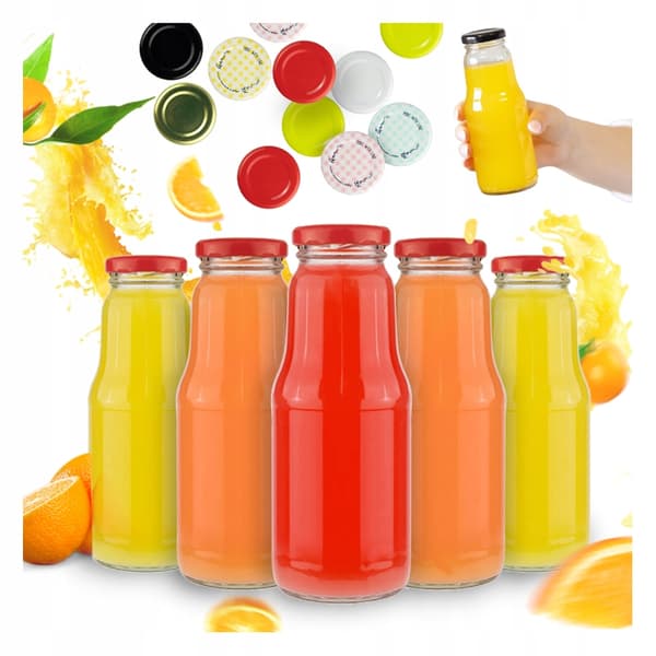 100x Glasflaskor för juice FRUKT 300ml + LOCK juiceflaska