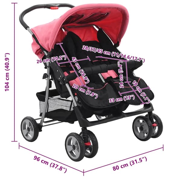 vidaXL tvillingeklapvogn pink og sort stål