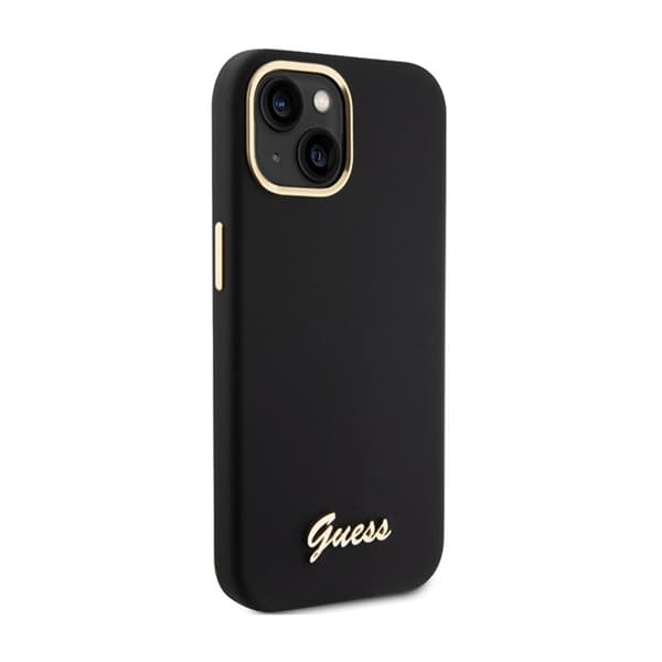 Guess Silikone Metal Logo & Ramme - iPhone 15 Etui (Sort)