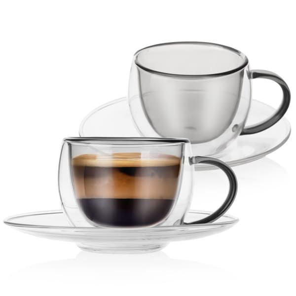 Dubbelväggiga termiska koppar med skål för espresso DOUBLE 90 ml 2 st