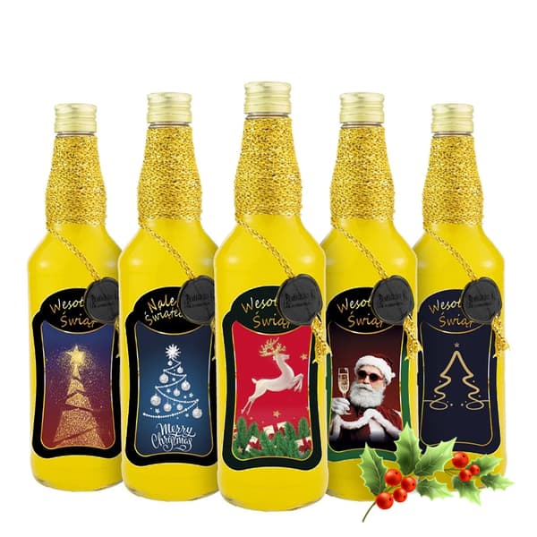 JULEMONOPOL 500ml PREMIUM DEKORERET glasflaske til likører