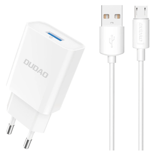 Dudao A4EU USB-A 2.1A vægoplader - hvid + USB-A - micro USB-kabel