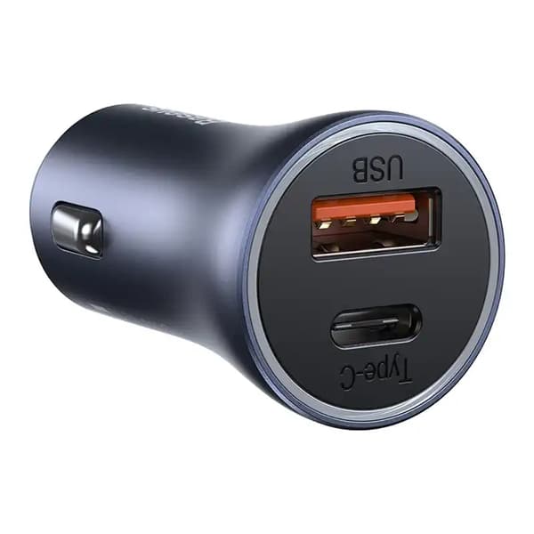 Baseus Golden Contactor Pro biloplader, USB + USB-C, QC4.0+, PD, SCP, 40W (grå) + USB til USB-C kabel 1m (sort)
