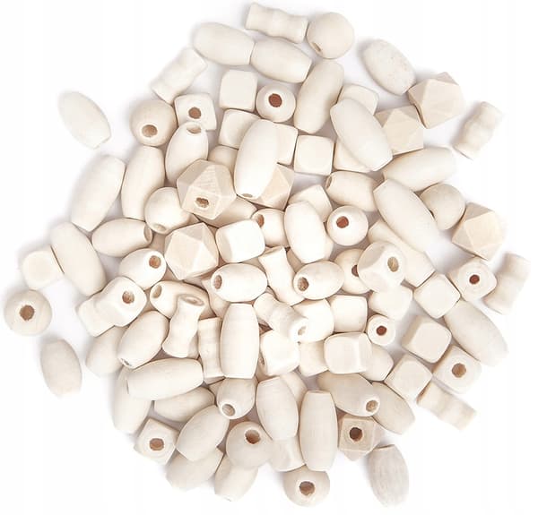 Træperler, blanding, 1-3 cm, 50 g