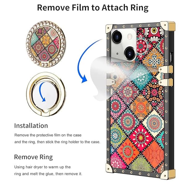 ETUI TIL APPLE IPHONE 13/14 SILIKONE MAROKKANSKE MØNSTRE MANDALA + RING