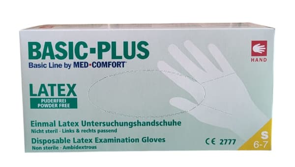 Handsker latex pulverfri hvid BASIC-PLUS 100 stk - størrelse S