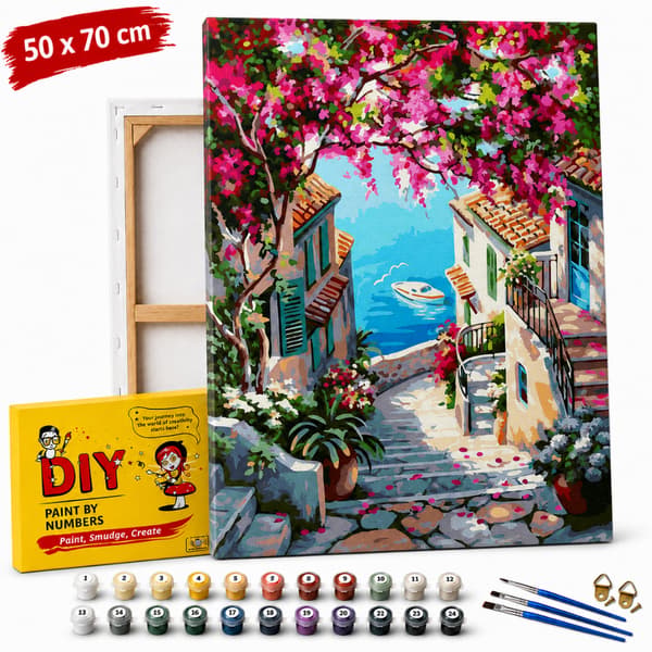 Mal efter tal-billede med ramme Trappe til havet 50x70 cm