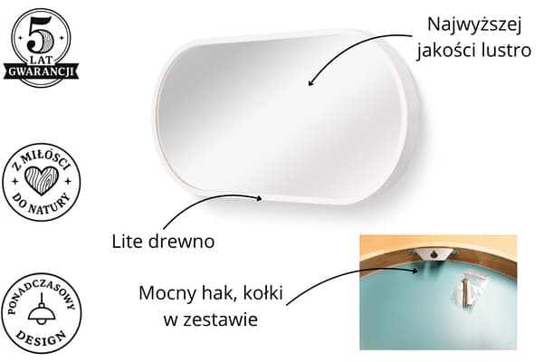 Badrumsspegel LEJA oval trä vit matt 80x48 stilfull