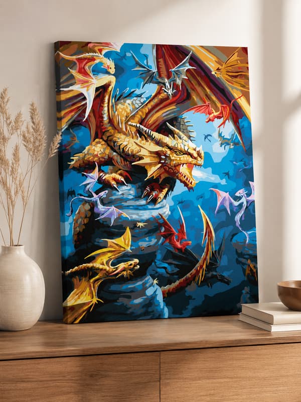 Målning med siffror med ram World of Dragons 40x50 cm