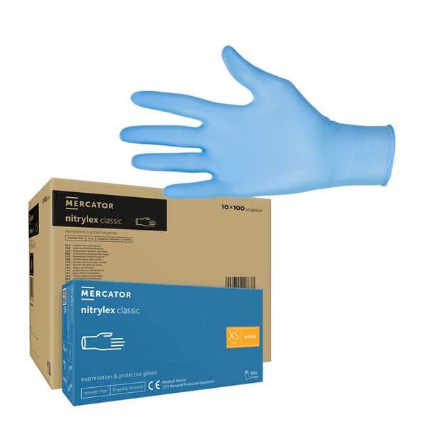 Nitrilhandsker XS blå Mercator Nitrylex Classic 100 stk. karton 10-pak