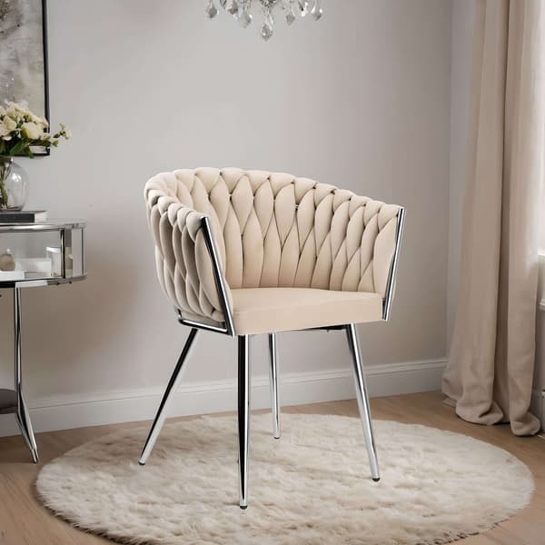 Sammetsfåtölj, flätad, COFTON, krom, beige