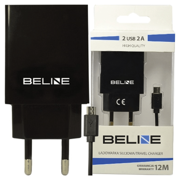 Beline 2xUSB + microUSB 2A oplader sort